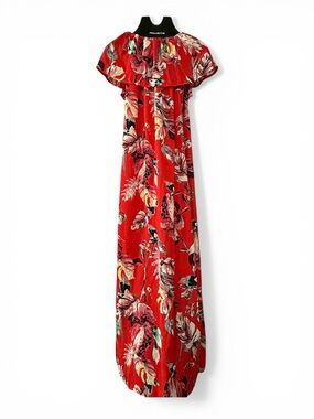 Red Floral Maxi Dress Slit Both Sides Boho Summer Size L (Fits M/L)